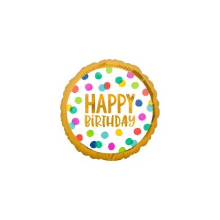 Ballon aluminium rond happy birthday or/confettis