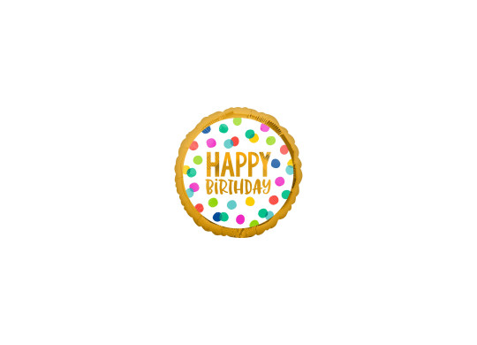 Ballon aluminium rond happy birthday or/confettis