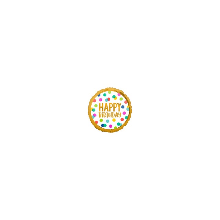 Ballon aluminium rond happy birthday or/confettis