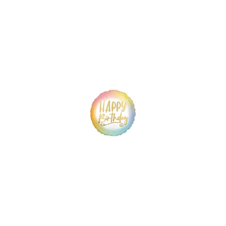 Ballon aluminium rond happy birthday pastel