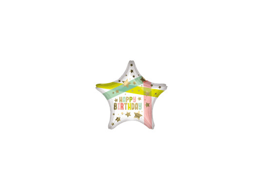 Ballon aluminium étoile happy birthday pastel