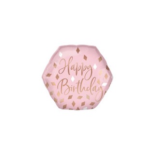 Ballon aluminium hexagone happy birthday blush