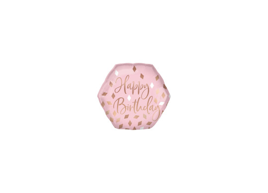 Ballon aluminium hexagone happy birthday blush