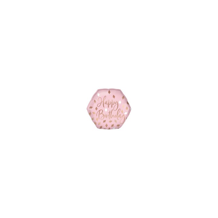 Ballon aluminium hexagone happy birthday blush