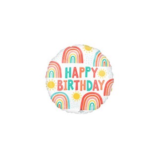Ballon aluminium rond happy birthday arc en ciel