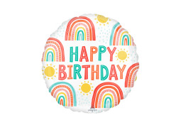 Ballon aluminium rond happy birthday arc en ciel