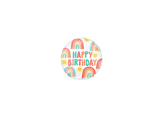Ballon aluminium rond happy birthday arc en ciel