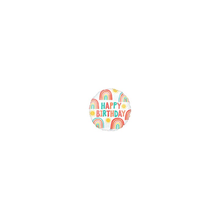 Ballon aluminium rond happy birthday arc en ciel