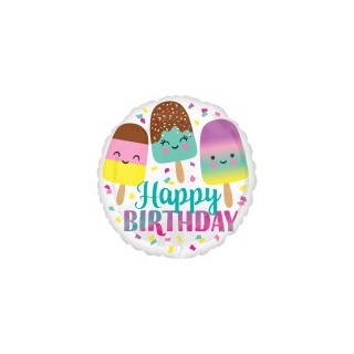 Ballon aluminium rond happy birthday glace