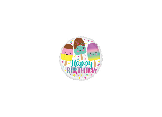 Ballon aluminium rond happy birthday glace