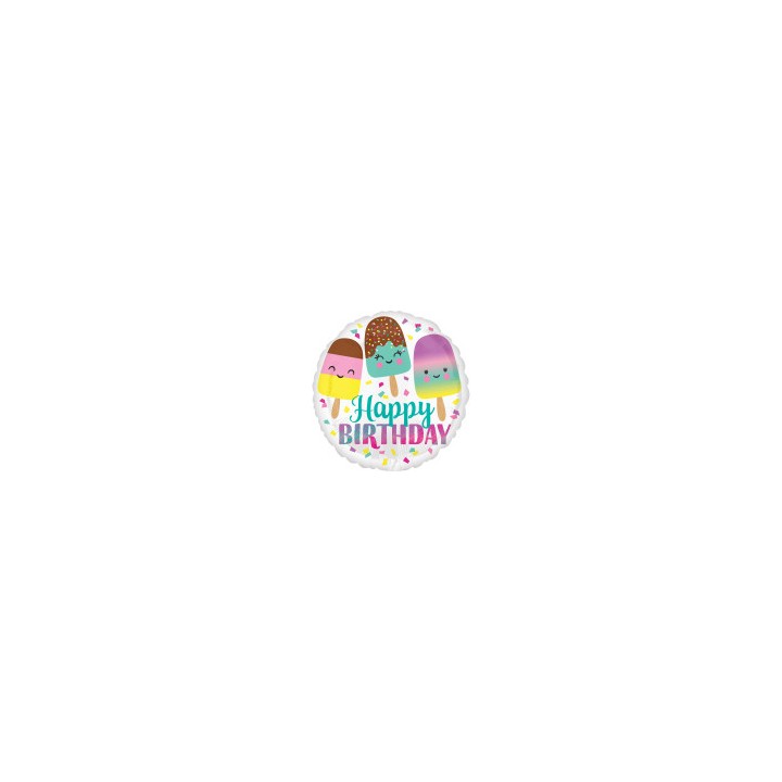 Ballon aluminium rond happy birthday glace
