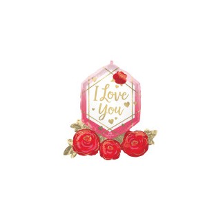 Ballon aluminium hexagonal "i love you" roses rouges