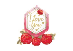 Ballon aluminium hexagonal "i love you" roses rouges