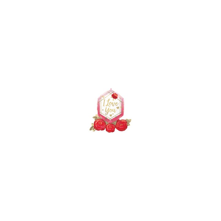 Ballon aluminium hexagonal "i love you" roses rouges