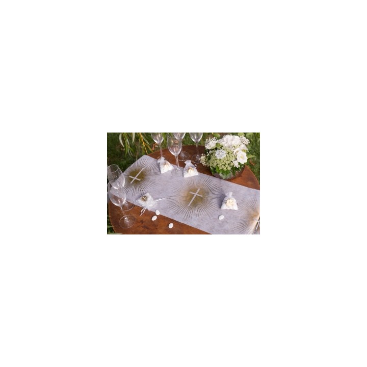 Chemin de table Communion croix or