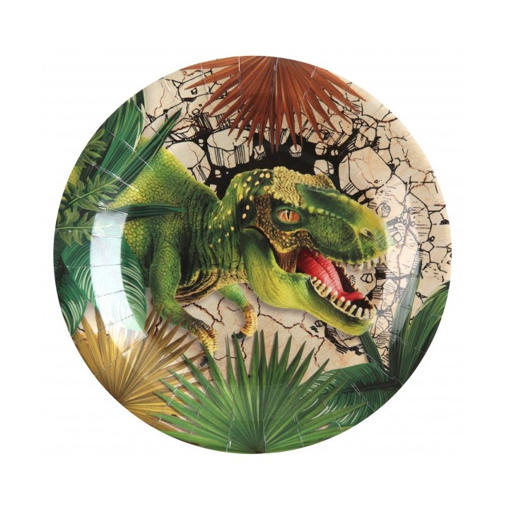 10 assiettes dinosaure vert