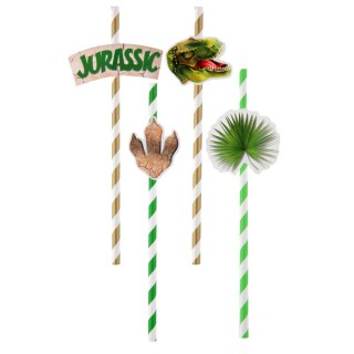 8 pailles dinosaure vert