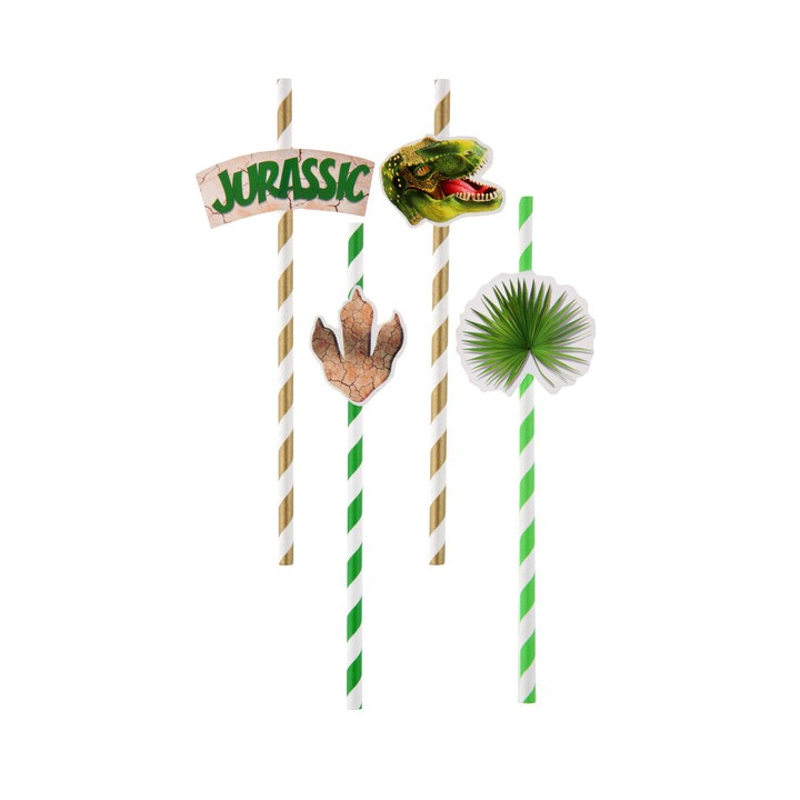 8 pailles dinosaure vert
