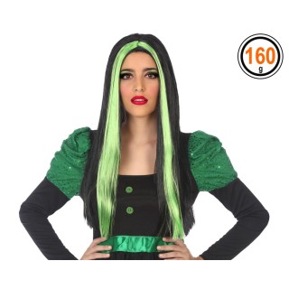 Perruque sorcière longue noir/vert