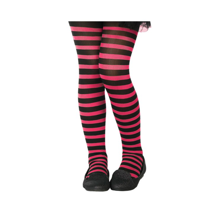 Collant enfant rayé noir/rose