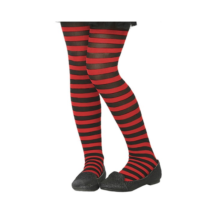 Collant enfant rayé noir/rouge