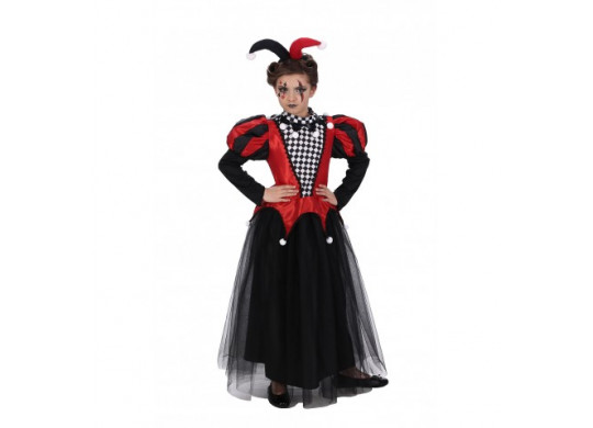Costume enfant fille arlequin rouge/noir