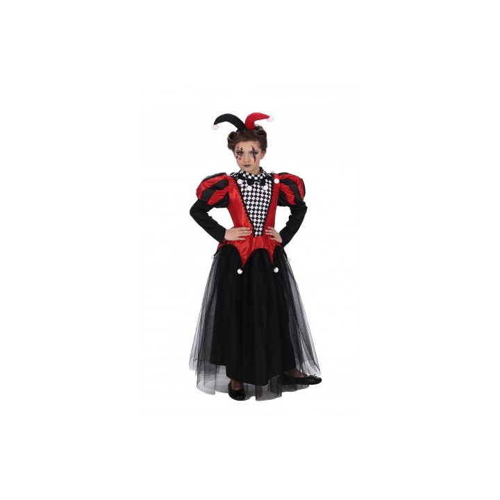 Costume enfant fille arlequin rouge/noir