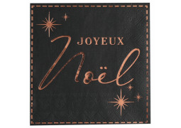20 Serviettes noires couture Joyeux Noël rose gold