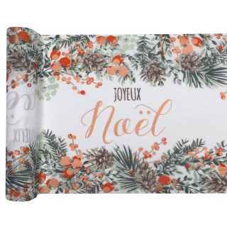 Chemin de table blanc guirlande Noël cuivre
