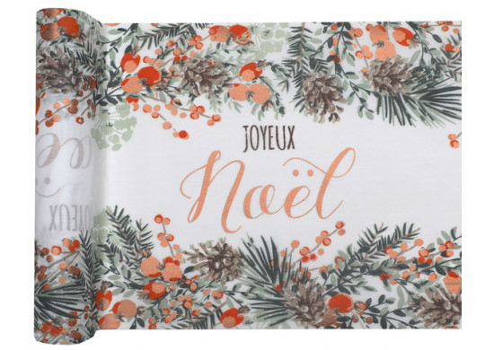 Chemin de table blanc guirlande Noël cuivre Chemin de table blanc guirlande Noël cuivre