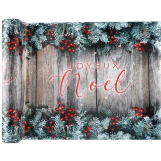 Chemin de table bois et baies Joyeux Noël
