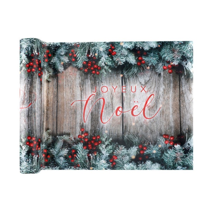 Chemin de table bois et baies Joyeux Noël