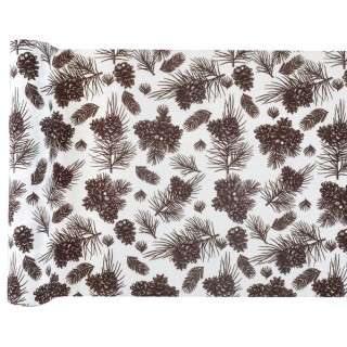 Chemin de table blanc pomme de pin marron