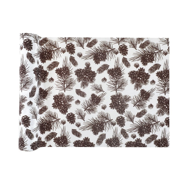 Chemin de table blanc pomme de pin marron