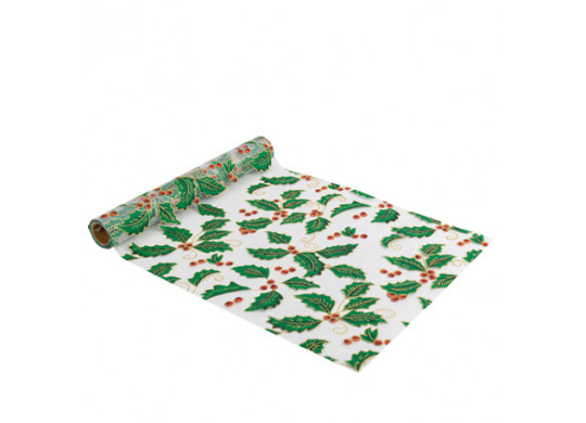 Chemin de table organza houx de Noël Chemin de table organza houx de Noël