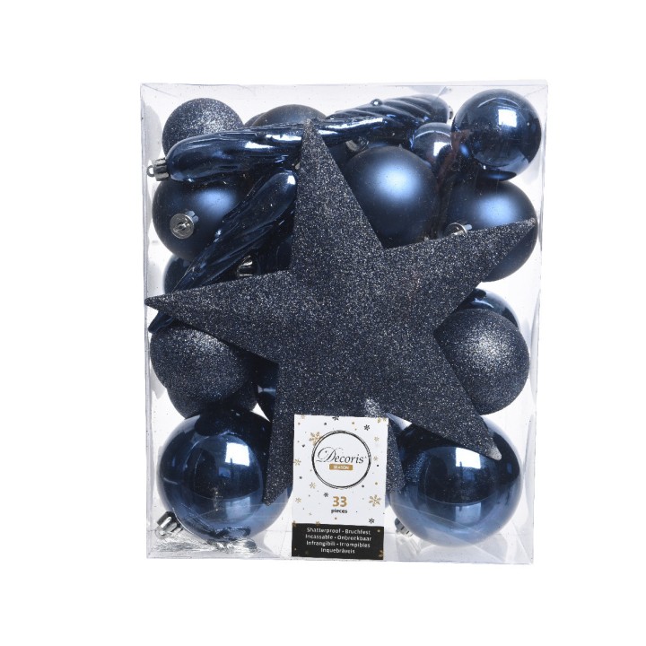 Boite 33 boules bleu nuit - Articles de Noël