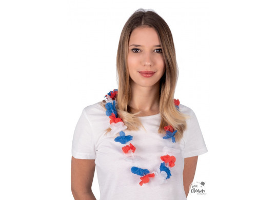 Collier hawaien bleu/blanc/rouge