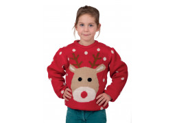 Pull moche de Noël enfant rouge tête de renne