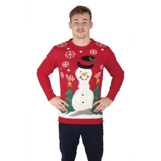 Pull moche de Noël adulte rouge bonhomme de neige
