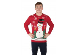 Pull moche de Noël adulte rouge bonhomme de neige