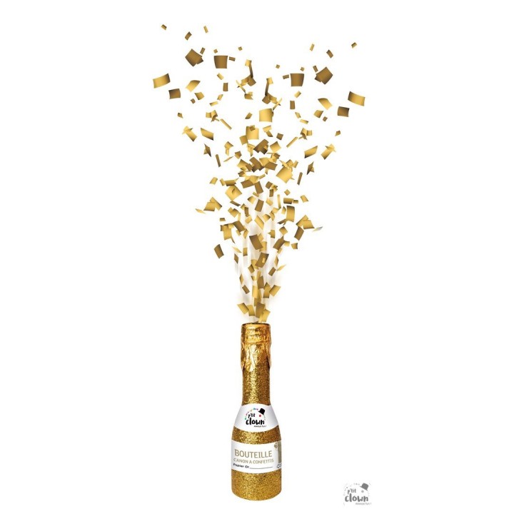 Mini bouteille canon à confettis 16cms or