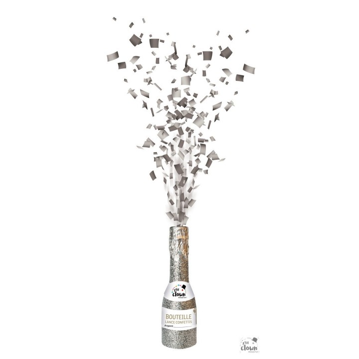 Mini bouteille canon à confettis 16cms argent
