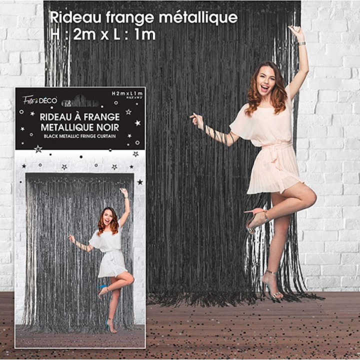 Rideau lametta noir 1x2m - Décoration de Noël