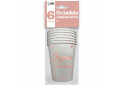 Gobelets carton Joyeux anniversaire rose gold