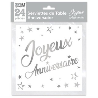 Serviettes papier Joyeux anniversaire argent