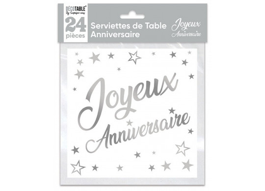 Serviettes papier Joyeux anniversaire argent