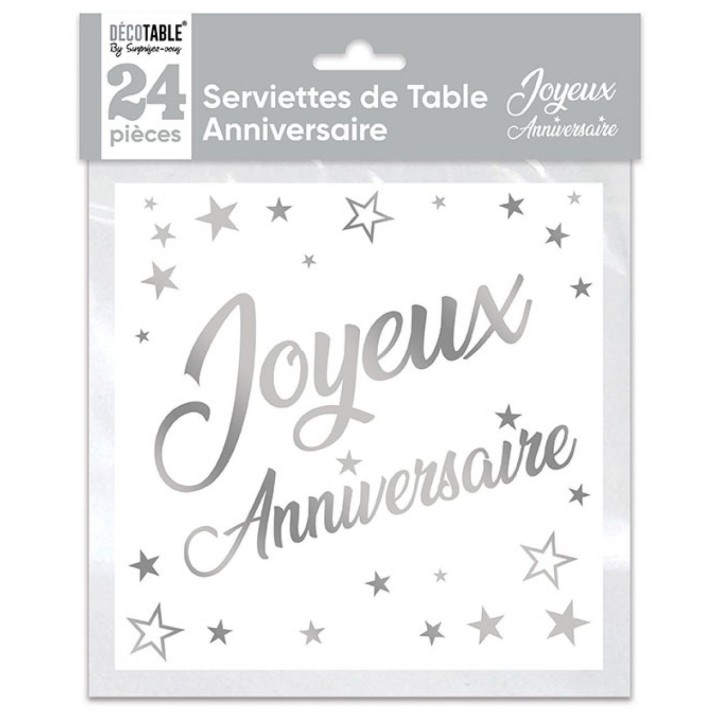 Serviettes papier Joyeux anniversaire argent