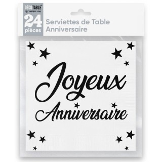 Serviettes papier Joyeux anniversaire blanc