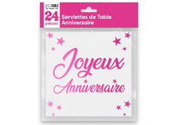 Serviettes papier Joyeux anniversaire fuschia