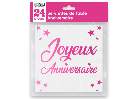 Serviettes papier Joyeux anniversaire fuschia